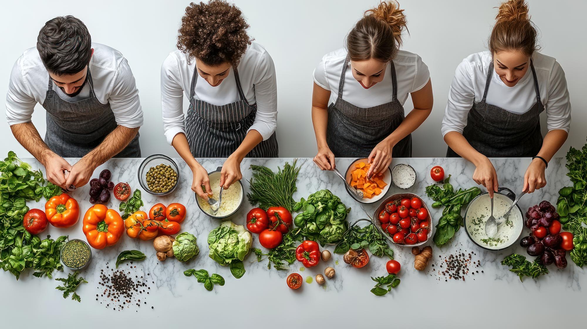 Team preparing food in workshop space