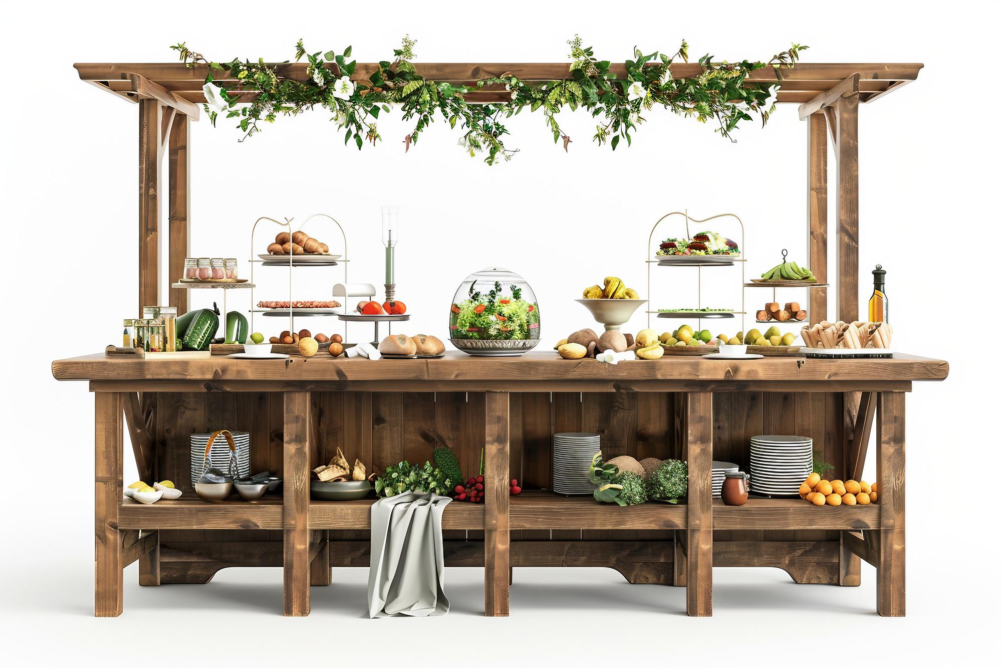 Long wooden table set for community dinner